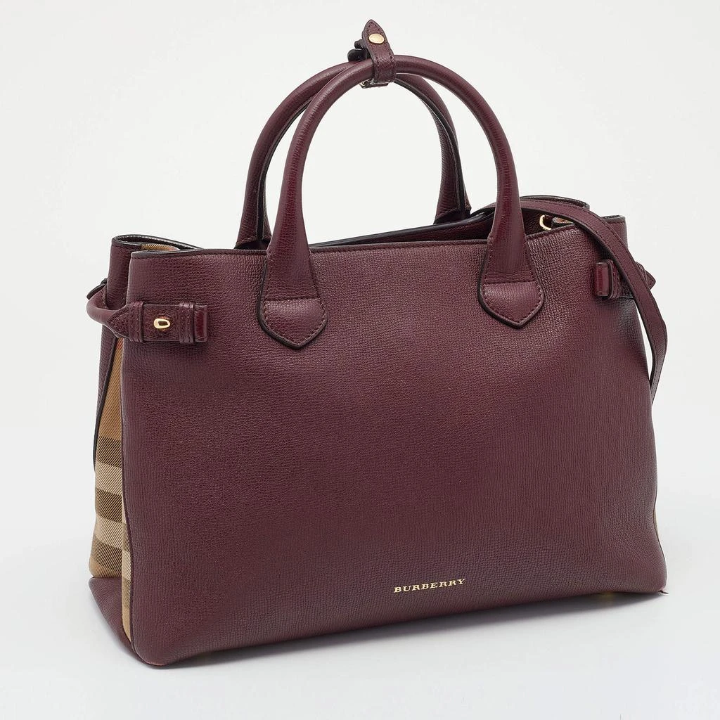 商品[二手商品] Burberry|Burberry Burgundy Leather and House Check Fabric Medium Banner Tote,价格¥4397,第3张图片详细描述