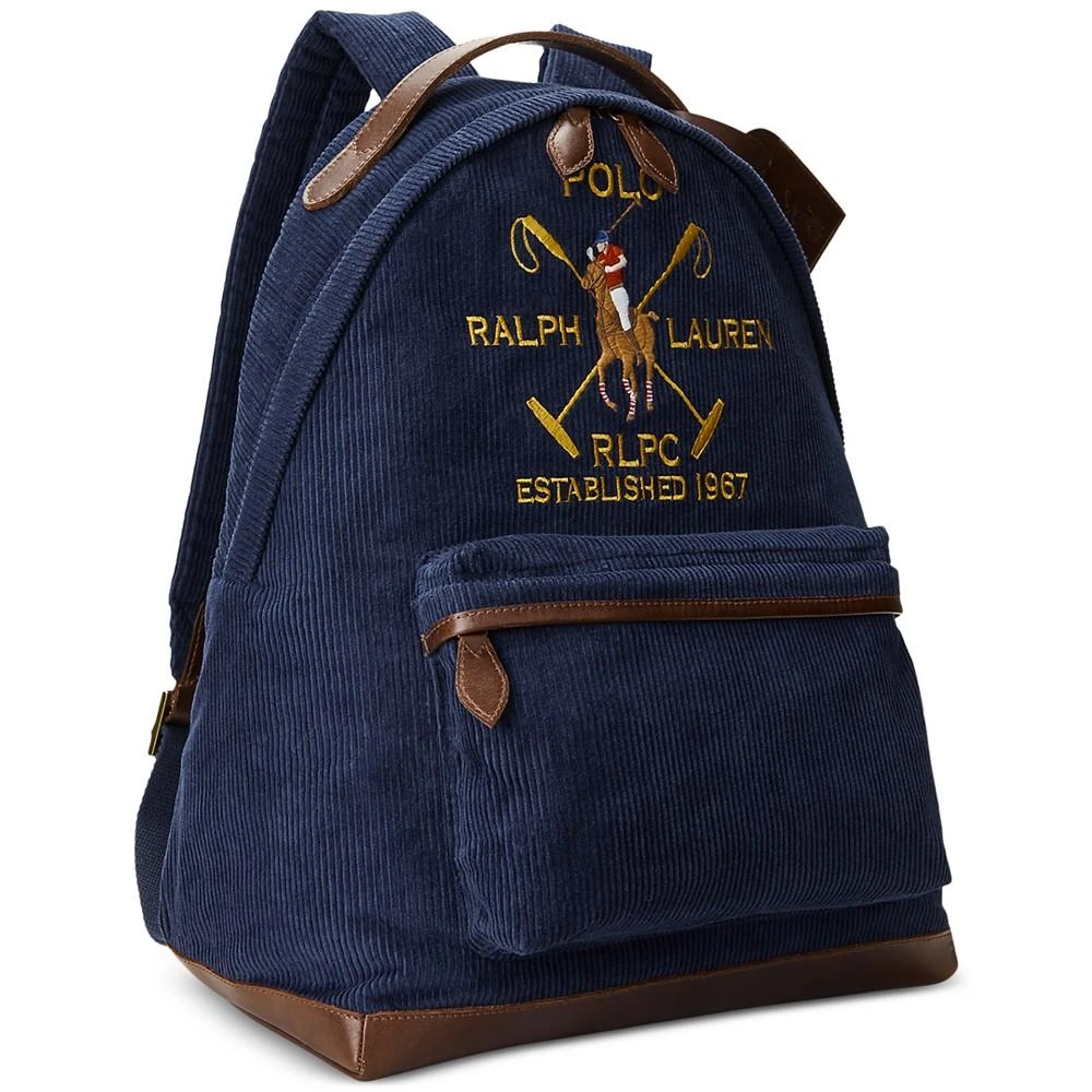 商品Ralph Lauren|Men's Crest Leather-Trim Corduroy Backpack,价格¥1710,第3张图片详细描述