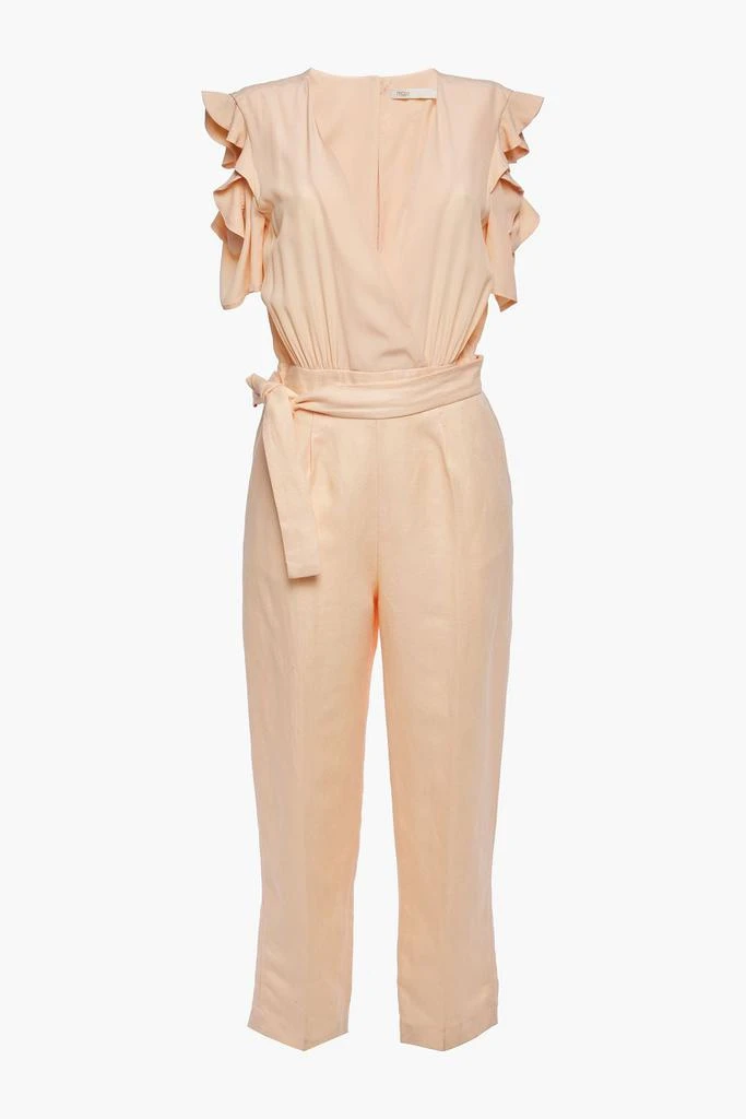 商品Maje|Piruize cropped cold-shoulder crepe de chine and stretch-twill jumpsuit,价格¥1329,第1张图片