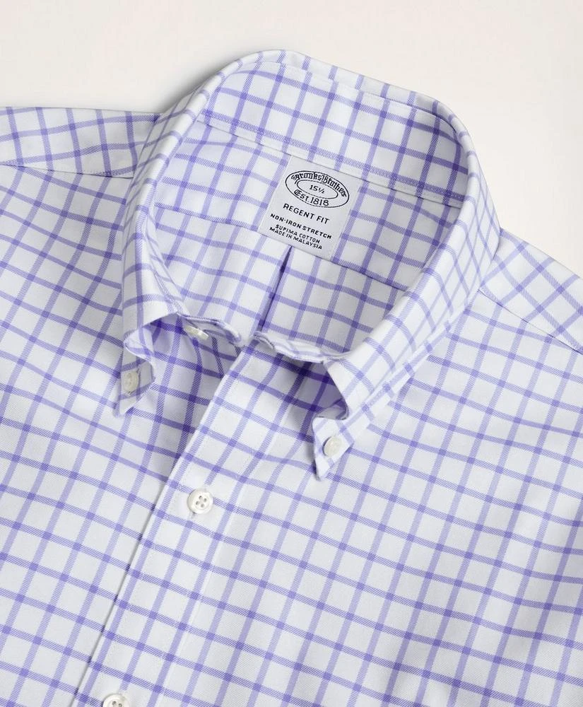 商品Brooks Brothers|Stretch Regent Regular-Fit Dress Shirt, Non-Iron Twill Short-Sleeve Grid Check,价格¥319,第2张图片详细描述