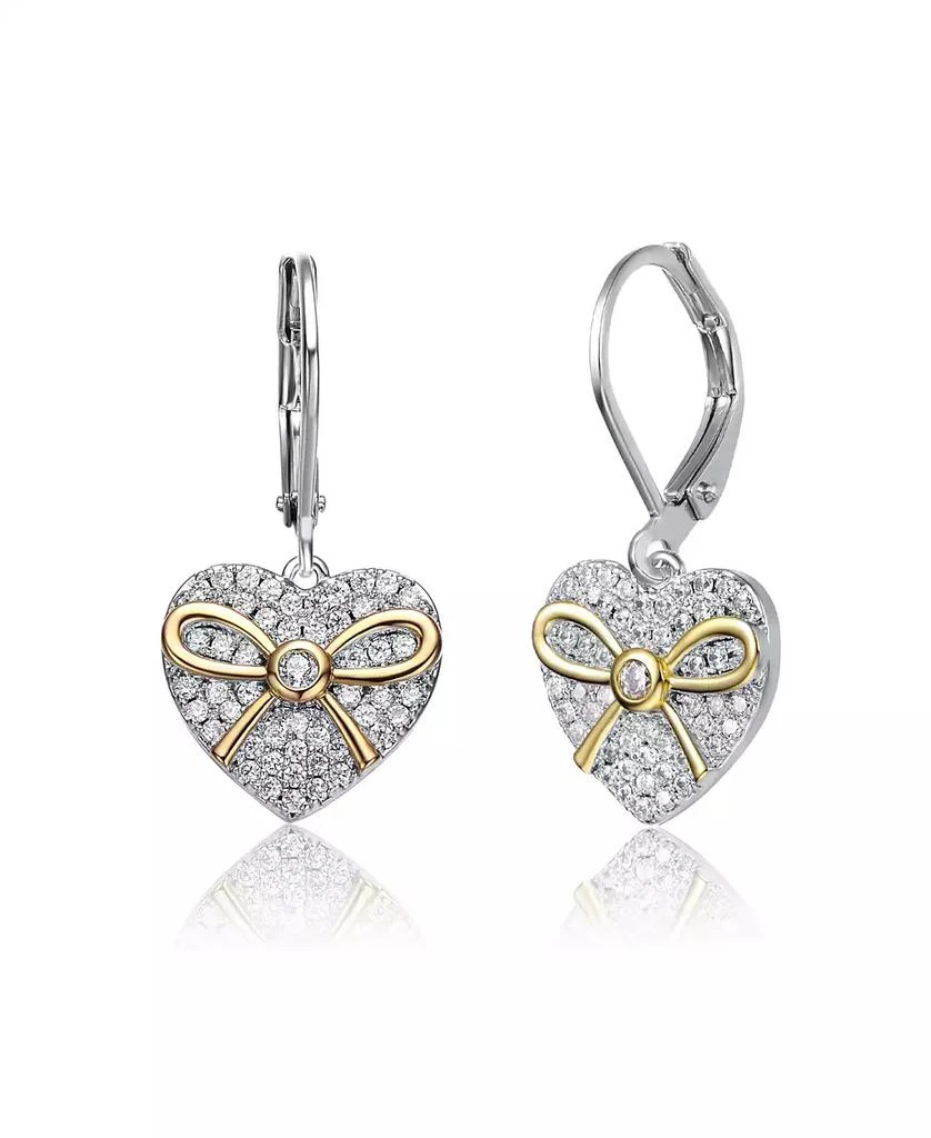 商品Genevive|GV Sterling Silver White Gold Plated Two Tone with Clear Cubic Zirconia Leaverback Earrings,价格¥235,第1张图片