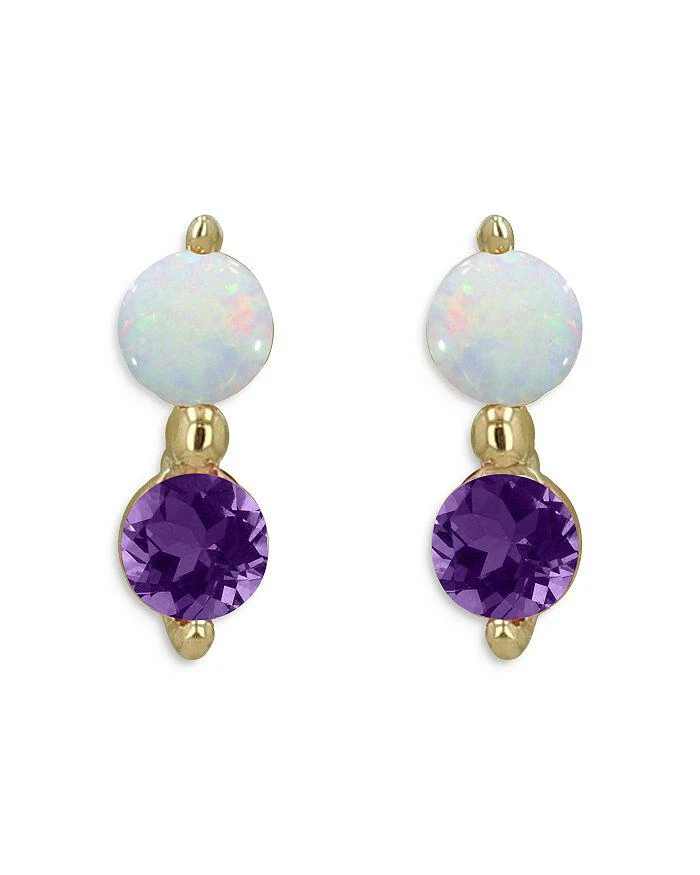 商品Moon & Meadow|14K Yellow Gold Opal & Amethyst Stud Earrings,价格¥1021,第1张图片