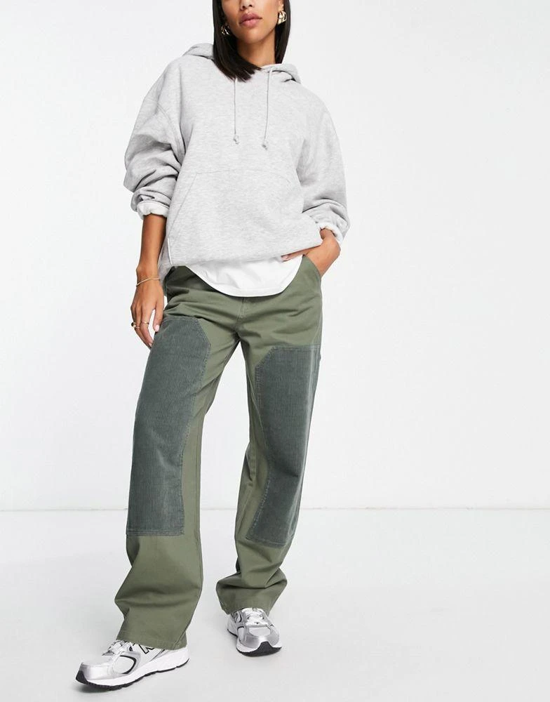 商品ASOS|ASOS DESIGN minimal cargo trouser with patchwork cord in khaki,价格¥274,第1张图片