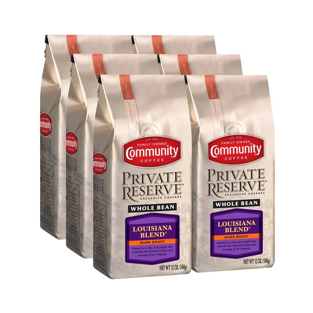 商品Community Coffee|Private Reserve Louisiana Blend Dark Roast Specialty-Grade Whole Bean Coffee, 12 Oz - 6 Pack,价格¥651,第1张图片