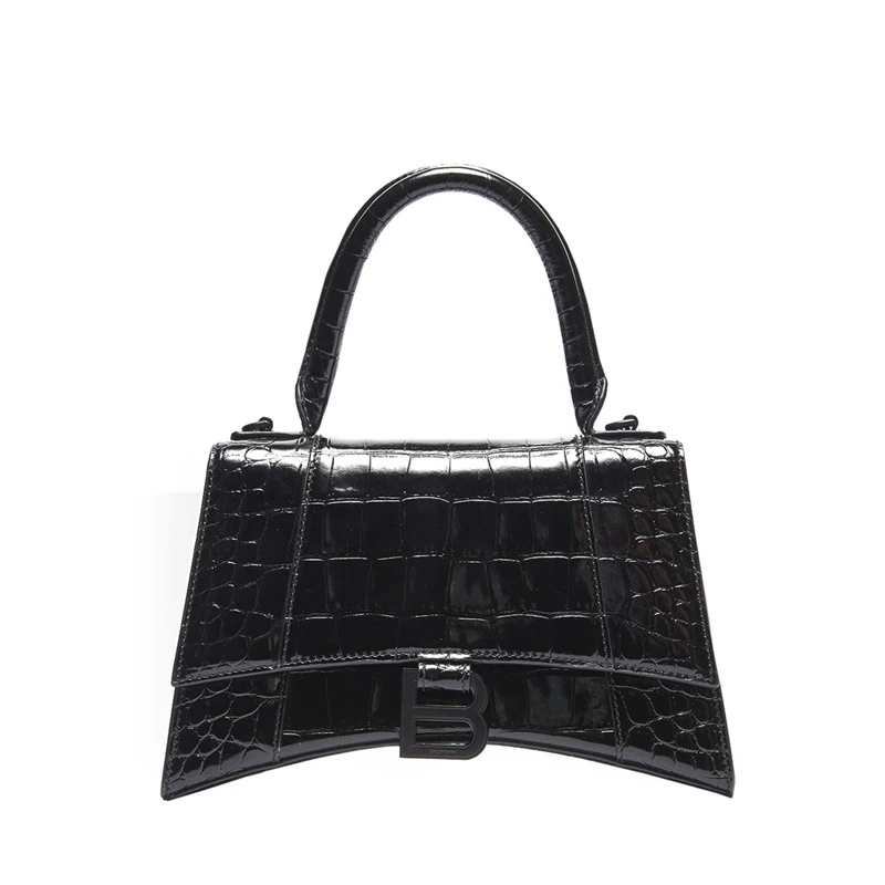 商品Balenciaga|Balenciaga/巴黎世家 20Hourglass 女士迷你黑色鳄鱼压纹亮面小牛皮单肩手提包沙漏包 5928331LR671000,价格¥17760,第1张图片