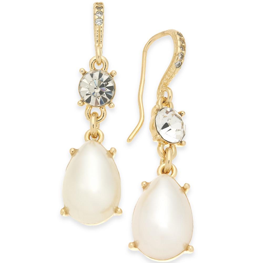 Gold-Tone Crystal & Imitation Pearl Drop Earrings, Created for Macy's商品第1张图片规格展示
