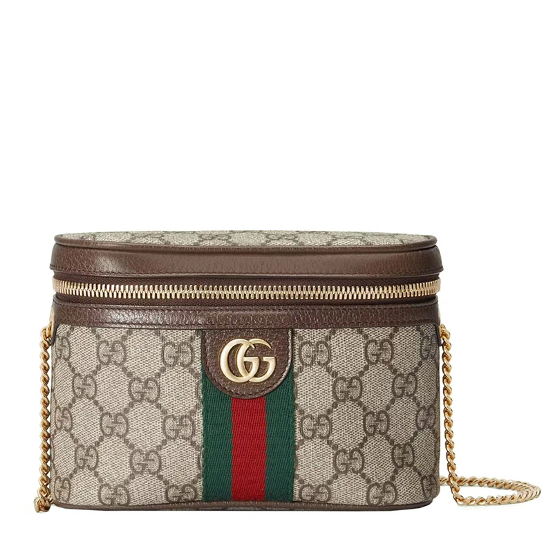商品Gucci|GUCCI/古驰 22新款Ophidia系列 女士乌木色/米色老花印花帆布棕色皮革滚边金扣饰红绿织带细节多功能链条包单肩包手拿包腰包69976596IWG8745,价格¥8748,第1张图片