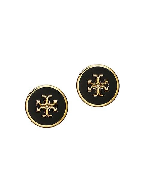 商品Tory Burch|Kira 18K-Gold-Plated & Enamel Logo Stud Earrings,价格¥738,第1张图片