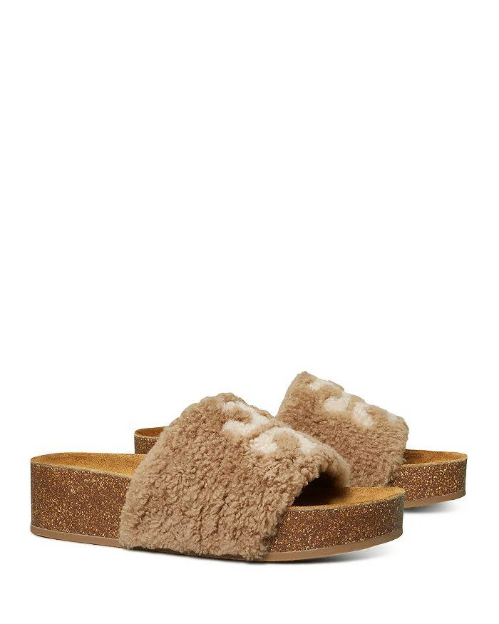 商品Tory Burch|Women's Double T Shearling Flatform Slide Sandals,价格¥669,第1张图片