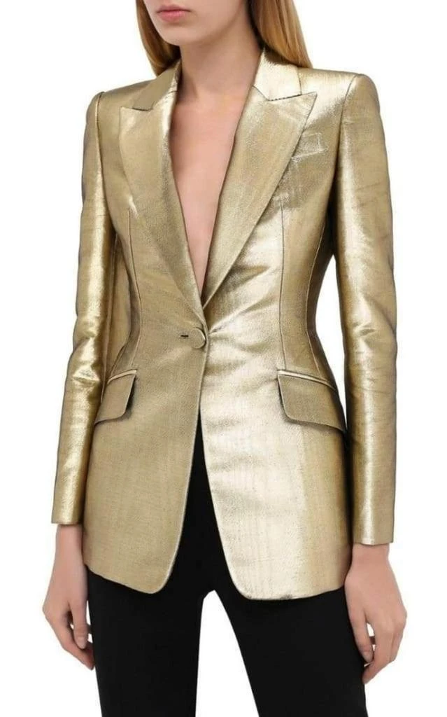 商品Alexander McQueen|Gold Metallic Moiré Jacket,价格¥11323,第3张图片详细描述