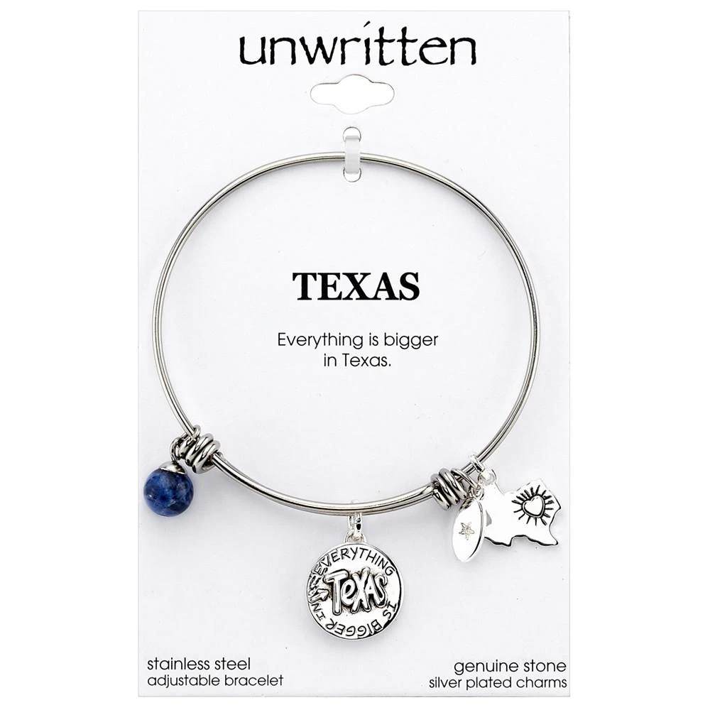 商品Unwritten|"Texas Girl" and Sodalite (8mm) Bangle Bracelet in Stainless Steel Silver Plated Charms,价格¥145,第3张图片详细描述