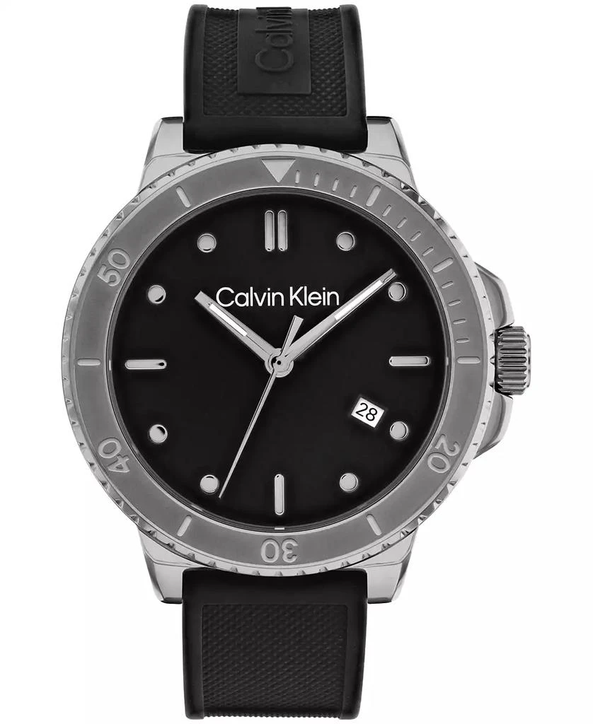 商品Calvin Klein|Men's Black Silicone Strap Watch 44mm,价格¥1065,第1张图片