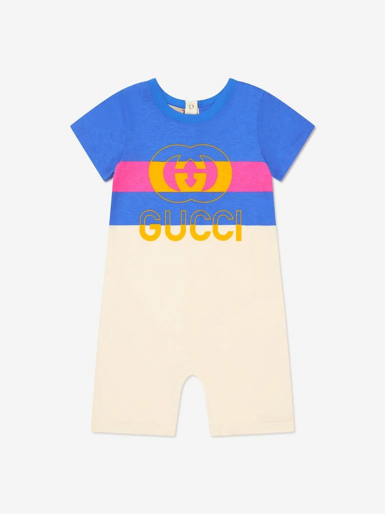 商品Gucci|Gucci Baby Boys Logo Romper in Blue,价格¥1452,第1张图片