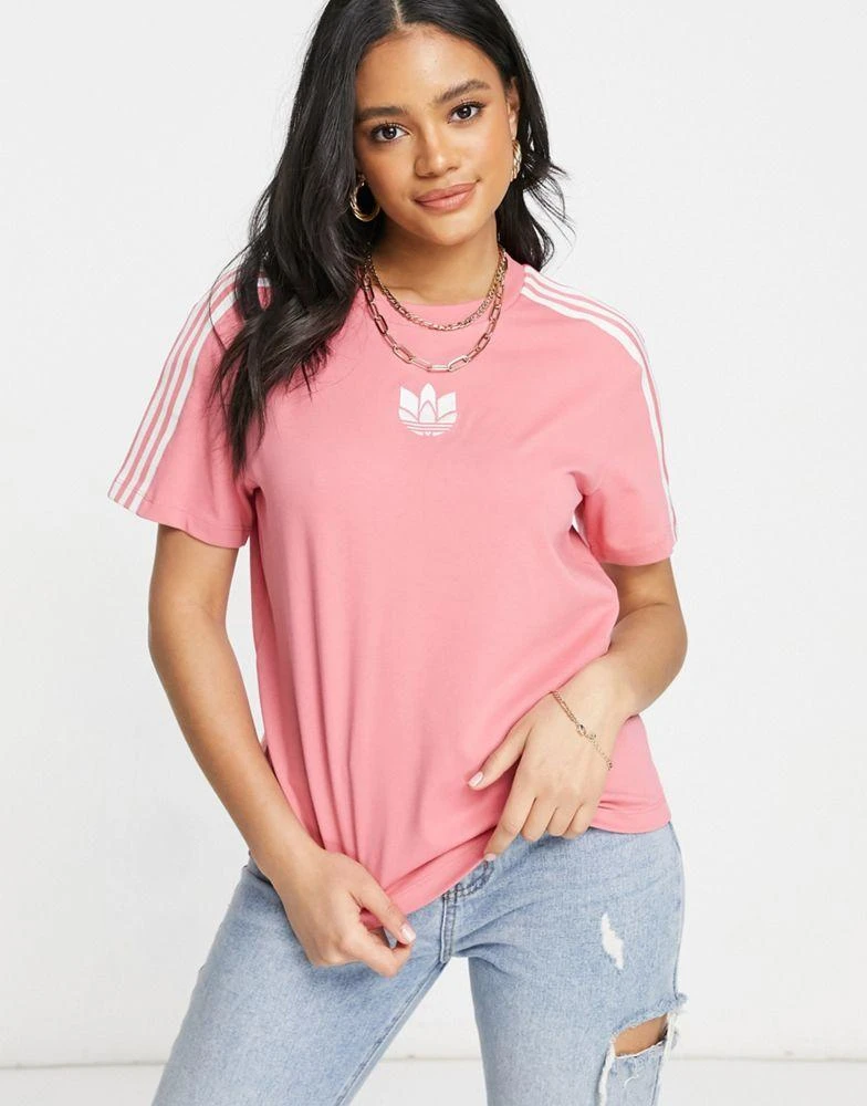商品Adidas|adidas Originals adicolour 3D logo three stripe t-shirt in hazy rose,价格¥166,第1张图片