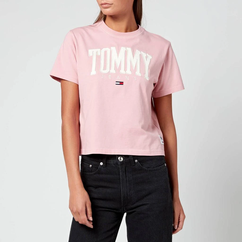 商品Tommy Hilfiger|Tommy Jeans Women's Abo Organic Collegiate T-Shirt - Broadway Pink,价格¥276,第1张图片