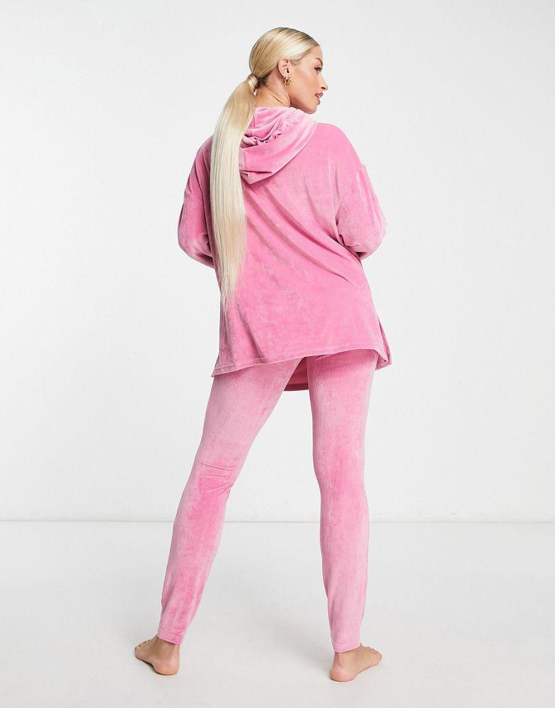 ASOS DESIGN Maternity lounge velour hoodie & legging set in pink商品第2张图片规格展示