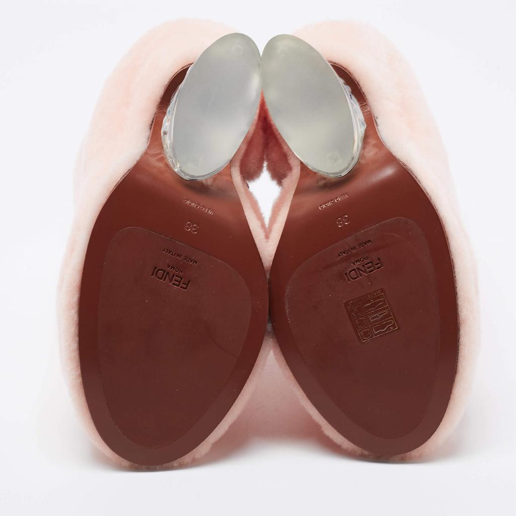 Fendi Pink Fur Ice Heel Ankle Boots Size 38商品第6张图片规格展示