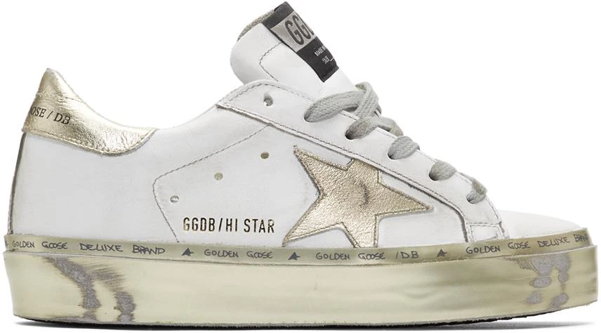 商品Golden Goose|White & Gold Hi Star Sneakers 运动鞋,价格¥4315,第1张图片