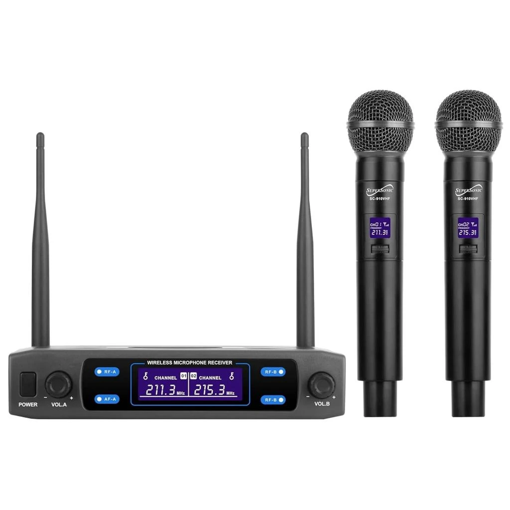 商品PROXXI|Supersonic VHF Dual Fixed Channel Professional Wireless Microphone with Carry Case,价格¥787,第1张图片