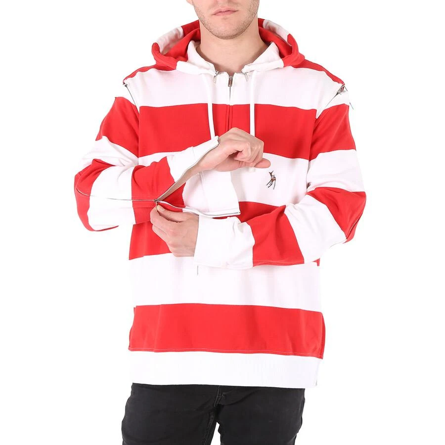 商品Burberry|Men's Red Zip Detail Striped Cotton Hoodie,价格¥1708,第1张图片