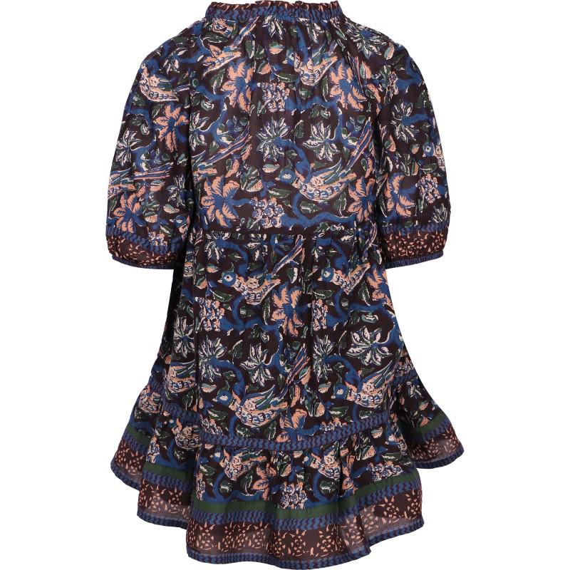 Noah floral print dress with ruffle neck and ties in navy商品第2张图片规格展示