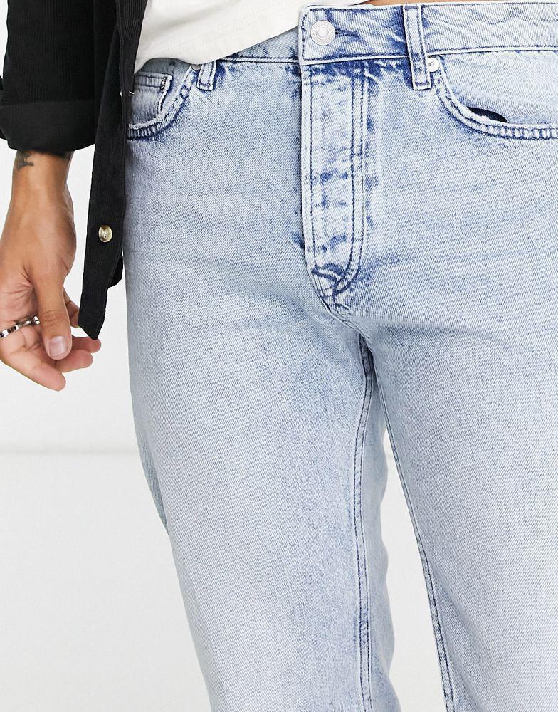 商品Topman|Topman straight split hem rip jeans in light wash blue,价格¥158,第6张图片详细描述
