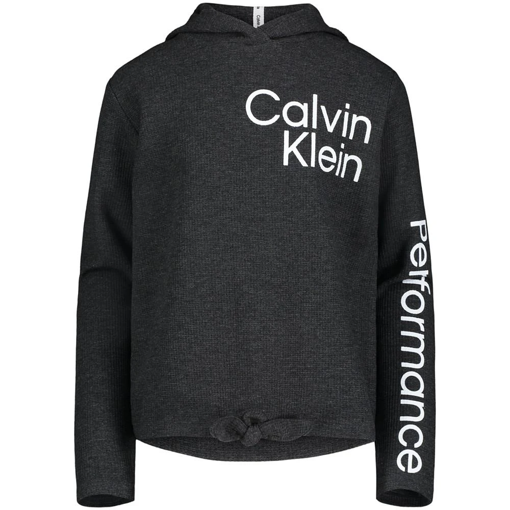 商品Calvin Klein|Big Girls Waffle Knit Tie-Front Long Sleeve Hoodie,价格¥97,第1张图片