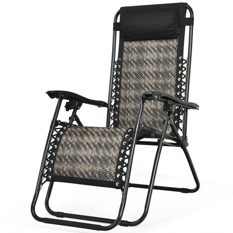 商品Hivvago|Folding Rattan Zero Gravity Lounge Chair with Removable Head Pillow-Gray,价格¥599,第1张图片