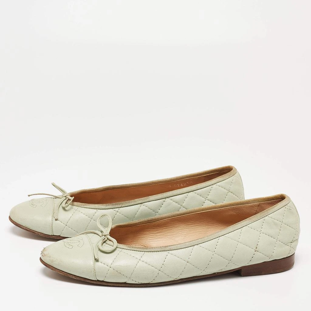 商品[二手商品] Chanel|Chanel Mint Green Quilted Leather Bow CC Cap Toe Ballet Flats Size 39.5,价格¥2459,第2张图片详细描述