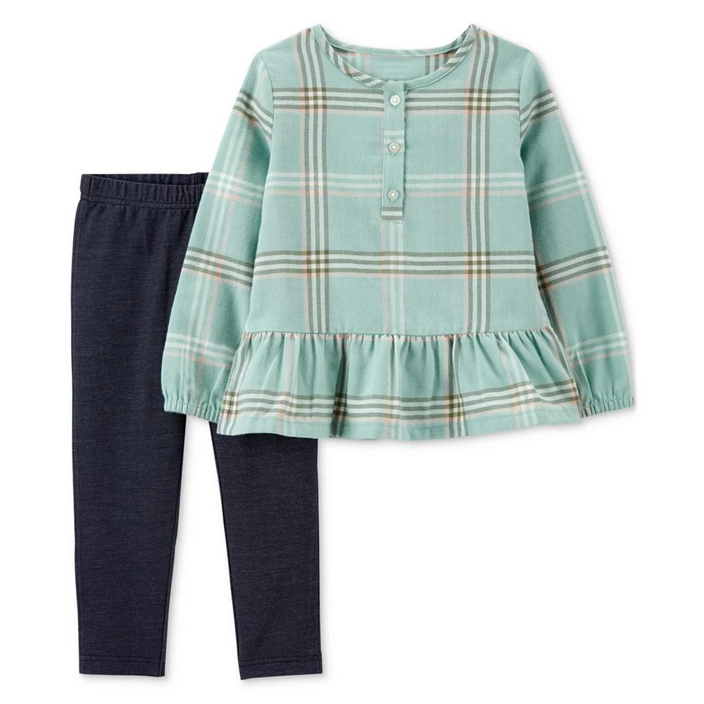 商品Carter's|Baby Girls 2-Pc. Plaid Babydoll Top & Knit Denim Leggings Set,价格¥103,第1张图片