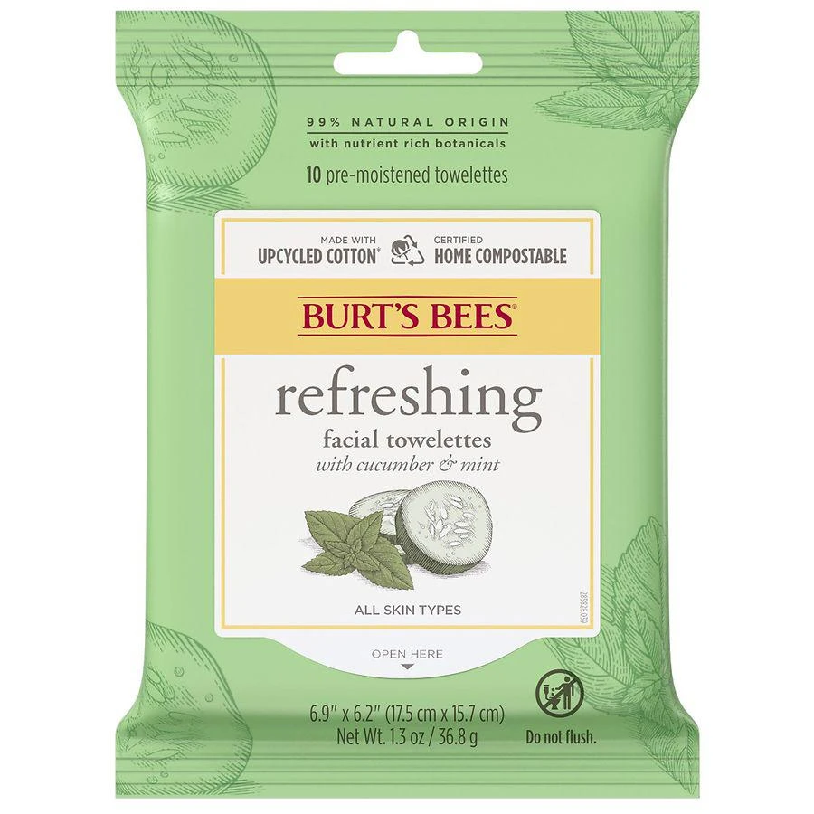 商品Burt's Bees|Refreshing Facial Cleanser and Makeup Remover Towelettes for All Skin Types Cucumber and Mint,价格¥29,第1张图片