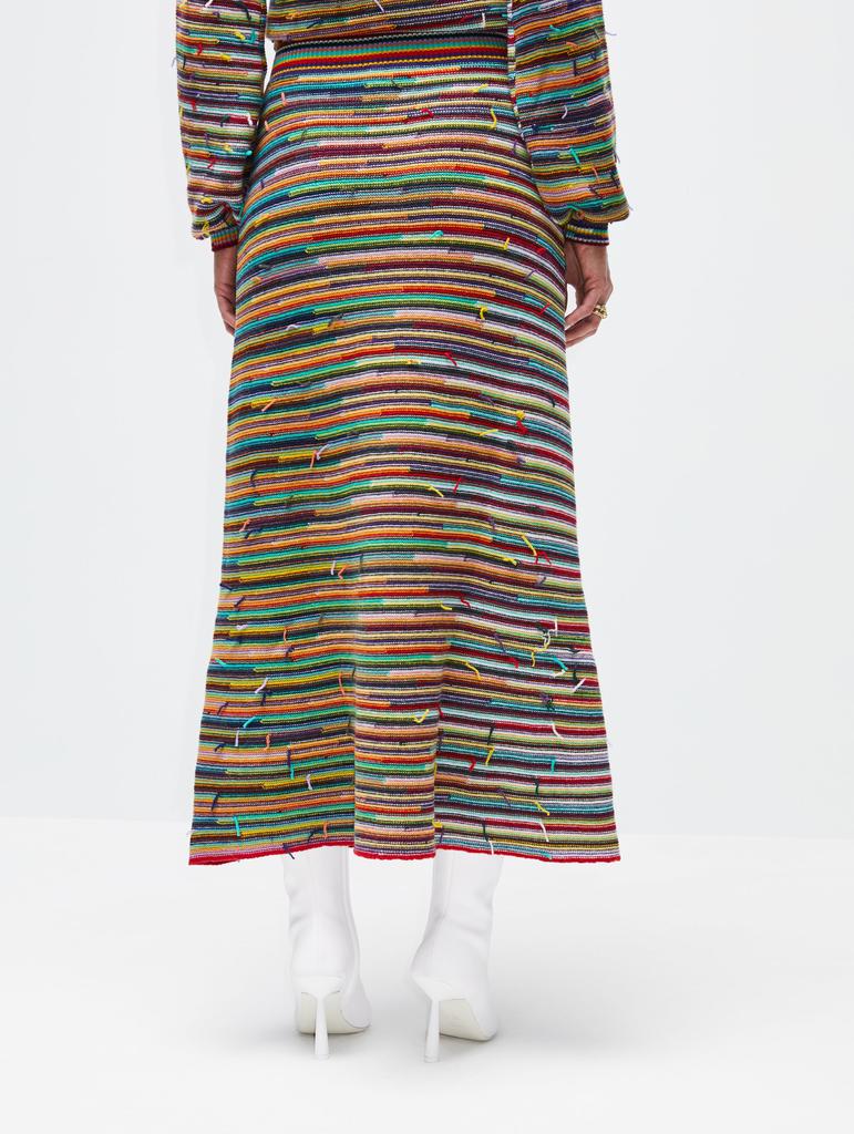 Striped Cashmere Wool Blend Midi Skirt商品第5张图片规格展示
