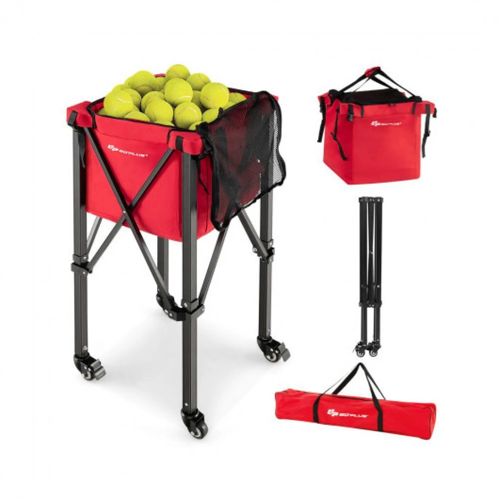 商品Hivvago|Lightweight Foldable Tennis Ball Teaching Cart with Wheels and Removable Bag-Red,价格¥664,第3张图片详细描述