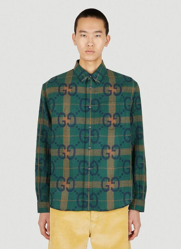 商品Gucci|Jumbo GG Check Shirt in Green,价格¥10670,第1张图片