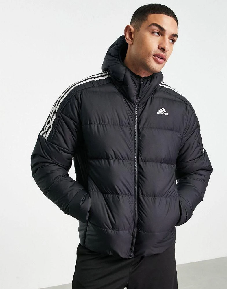 商品Adidas|adidas Outdoor down puffer jacket with hood and three stripes in black,价格¥1076,第4张图片详细描述
