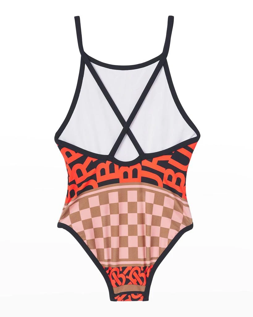 商品Burberry|Girl's Sandie Logo One-Piece Swimsuit, Size 3-14,价格¥725,第2张图片详细描述