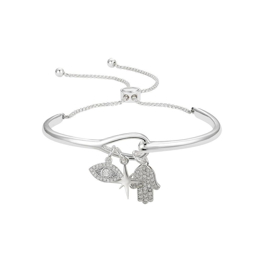 商品Unwritten|Silver Plated Crystal Hamsa, Evil Eye, Star Cuff Bolo Bracelet,价格¥143,第1张图片