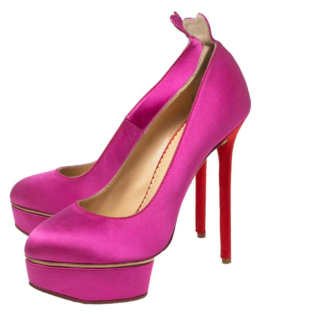 商品[二手商品] Charlotte Olympia|Charlotte Olympia Pink Satin Josephine Platform Pumps Size 38.5,价格¥1083,第4张图片详细描述