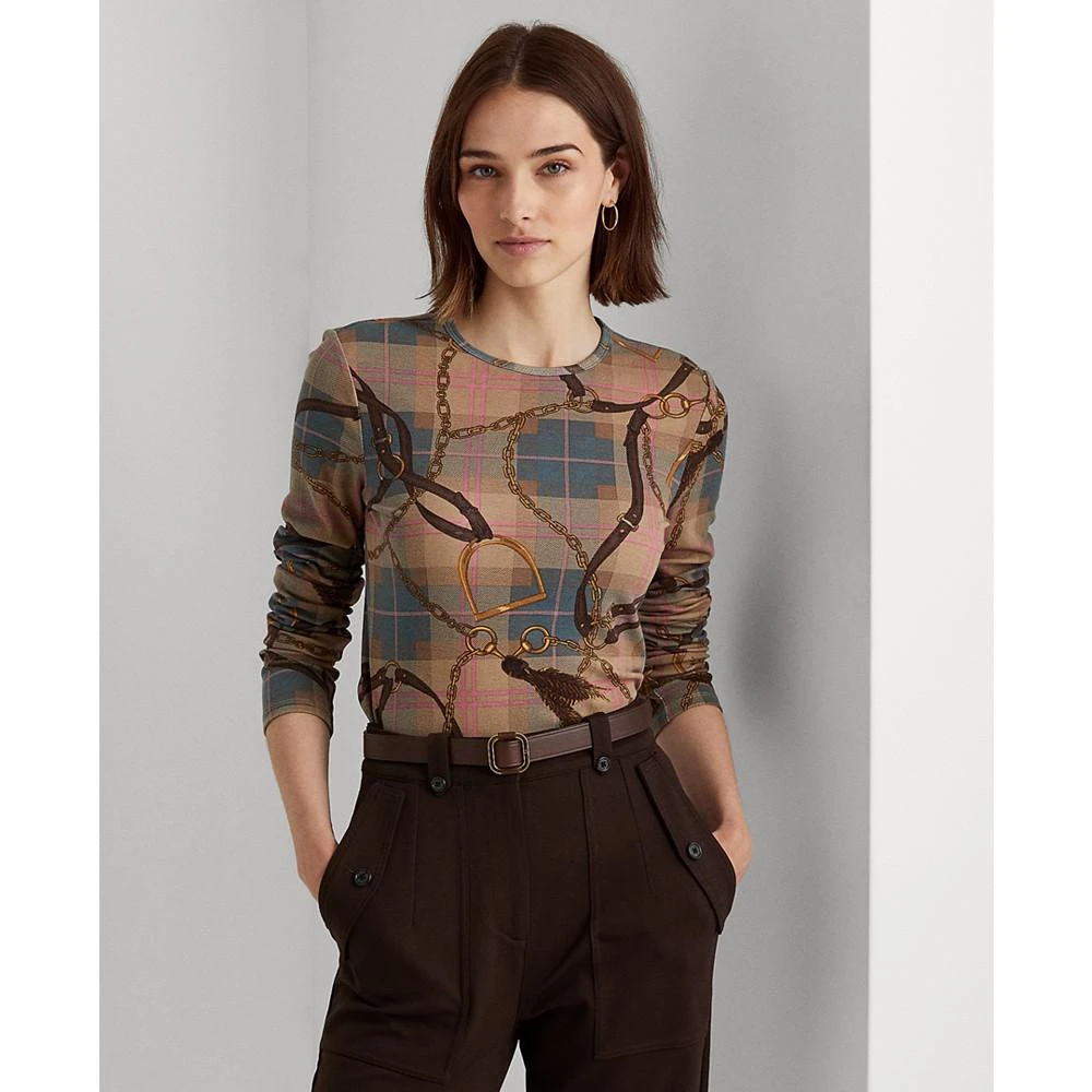 商品Ralph Lauren|Plaid Stretch Cotton Long-Sleeve T-Shirt,价格¥312,第1张图片