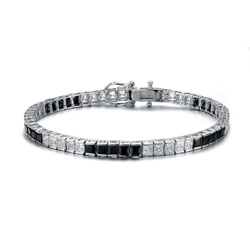 商品Genevive|Sterling Silver White Gold Plated with Colored Cubic Zirconia 5x5 Accent Bracelet,价格¥717,第1张图片