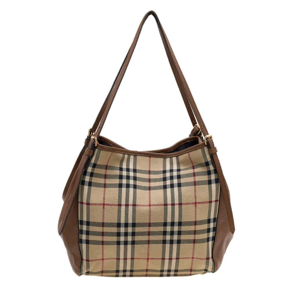 商品[二手商品] Burberry|Burberry Beige/Brown Leather And Haymarket Check Canvas Canterbury Tote,价格¥1310,第4张图片详细描述