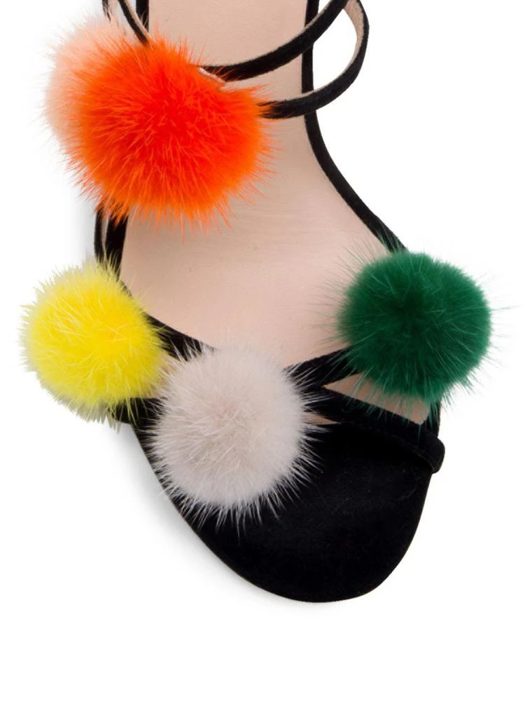 商品Fendi|Mink Fur Pom-Pom Suede Sandals,价格¥2985,第3张图片详细描述