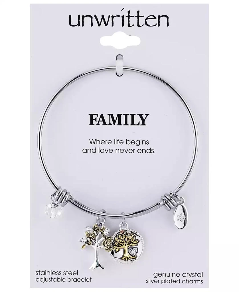 商品Unwritten|Two-Tone Family Tree Message Charm Bangle Bracelet in Stainless Steel with Silver Plated Charms,价格¥170,第3张图片详细描述