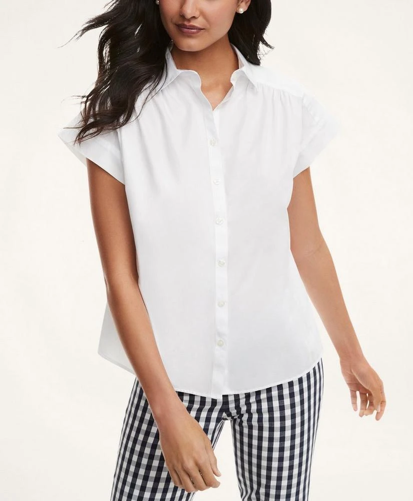 商品Brooks Brothers|Cotton Sateen Short-Sleeve Blouse,价格¥330,第1张图片