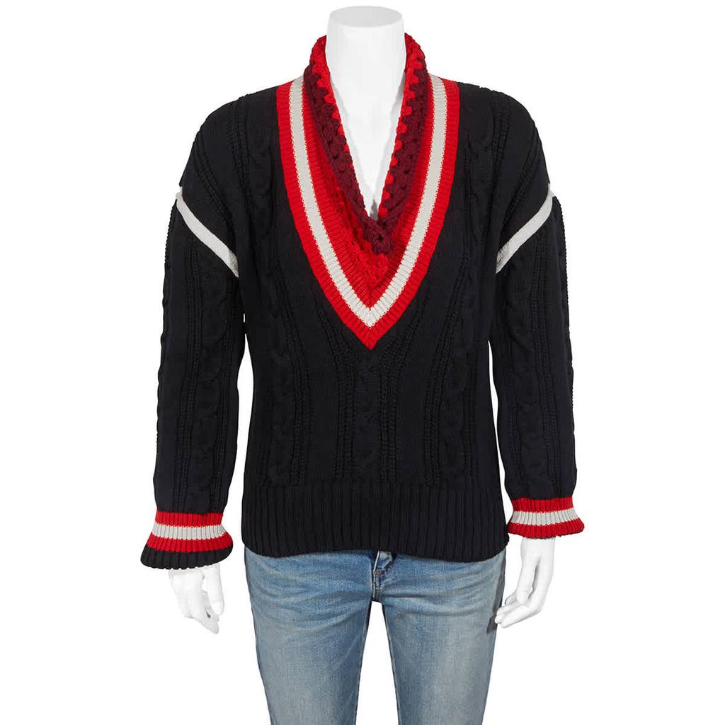 Ladies Black Crochet Collar Wool Cashmere Cricket Sweater商品第1张图片规格展示
