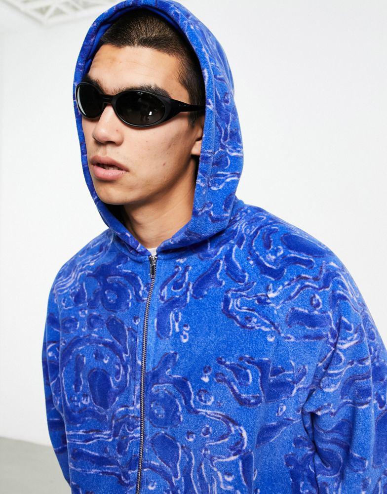 商品ASOS|ASOS DESIGN super oversized cropped fleece hoodie in blue with all over print,价格¥338,第5张图片详细描述