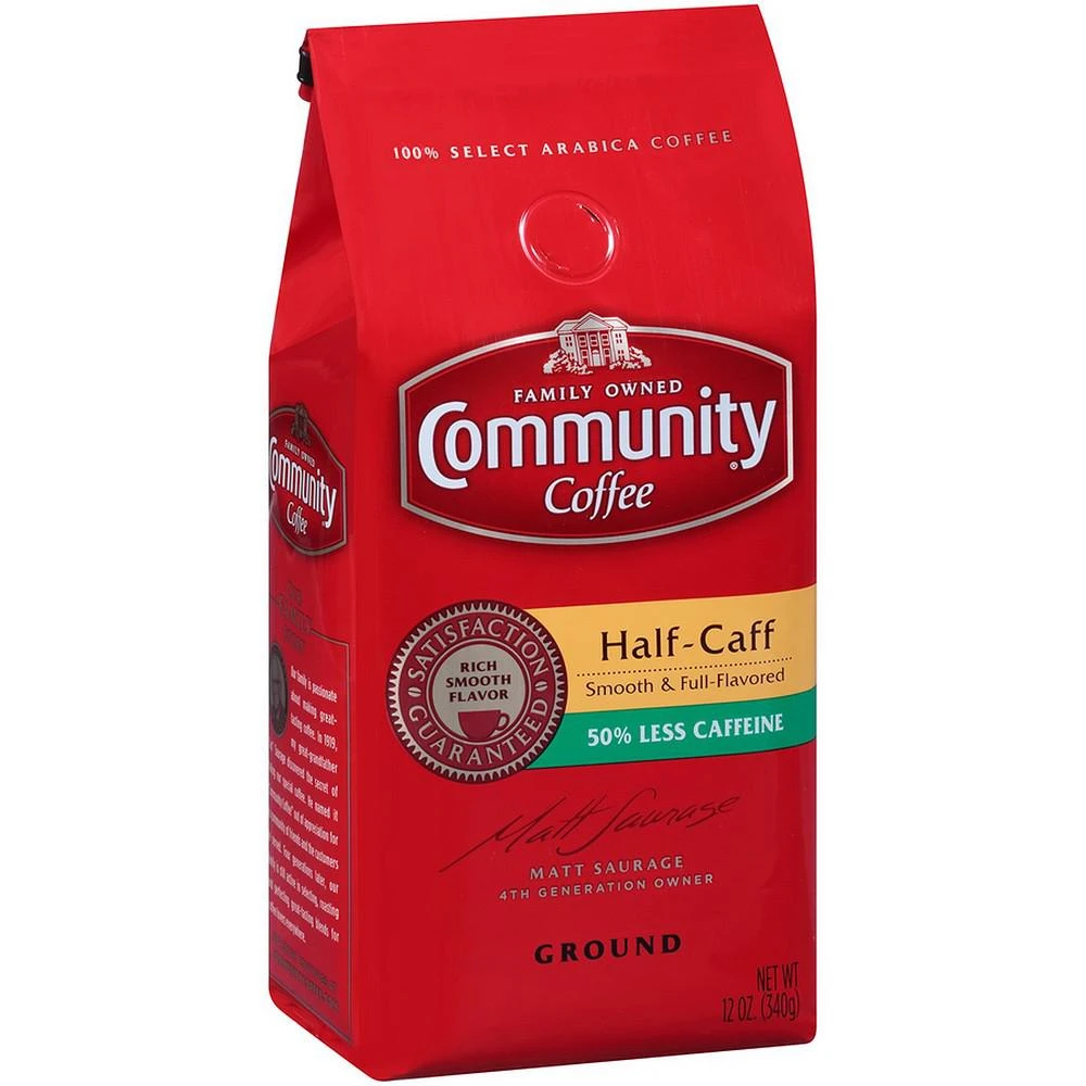 商品Community Coffee|Half Caff Medium-Dark Roast Premium Ground Coffee, 12 Oz - 6 Pack,价格¥464,第2张图片详细描述