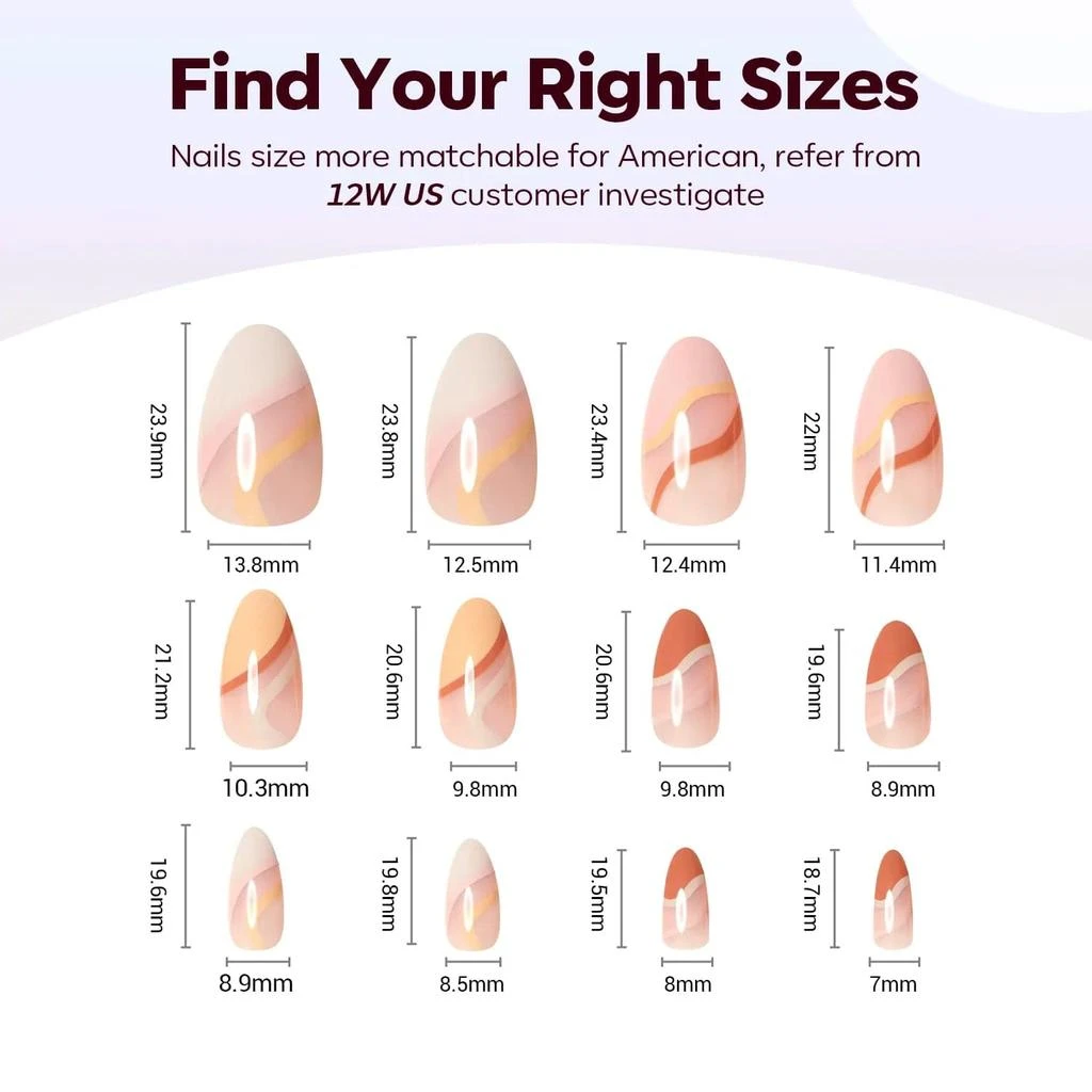 A Boo - 24 Fake Nails 12 Sizes Short Almond Press on Nails Kit 商品