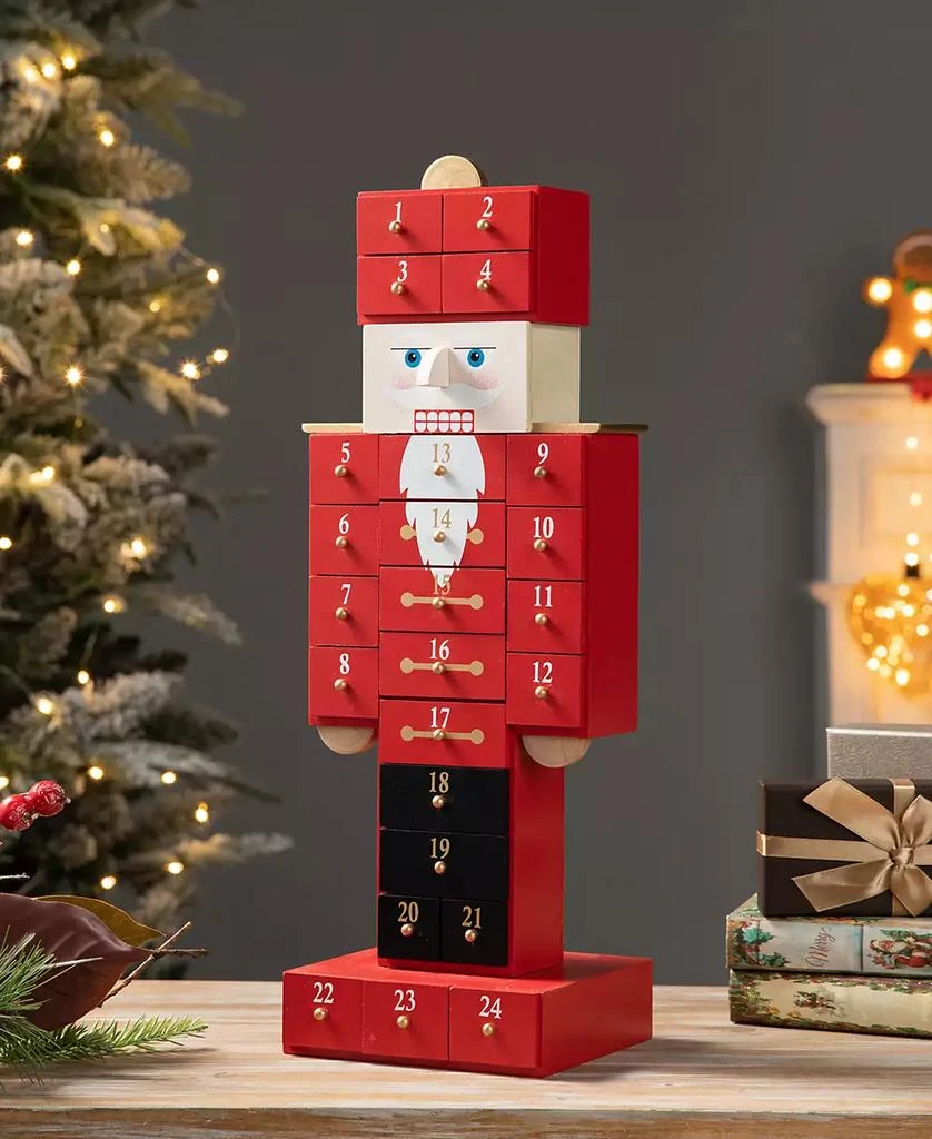 商品Glitzhome|17.25" Wooden Christmas Nutcracker Countdown Calendar Decor and Drawer,价格¥300,第1张图片