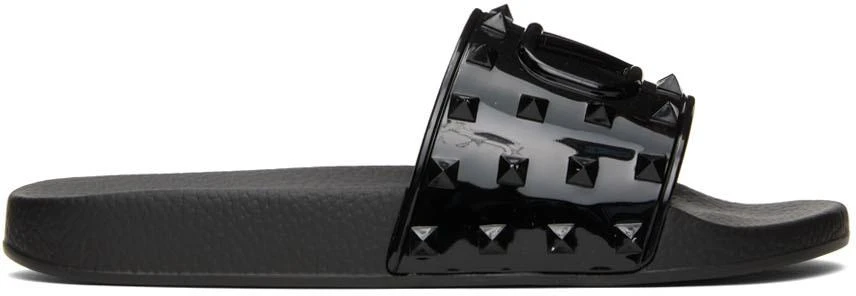 商品Valentino|Black Rubber Summer VLogo Slides,价格¥1553,第1张图片